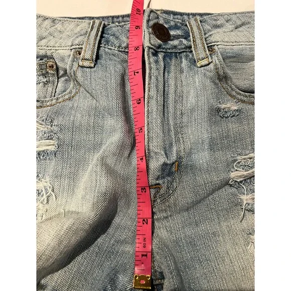 American Eagle Hi-Rise Festival Shorts Womens 4 Blue Denim Distressed Casual - Picture 9 of 9